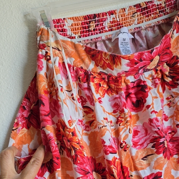 Pink and Red Smocked A-Line Midi Skirt - Picture 7 of 9